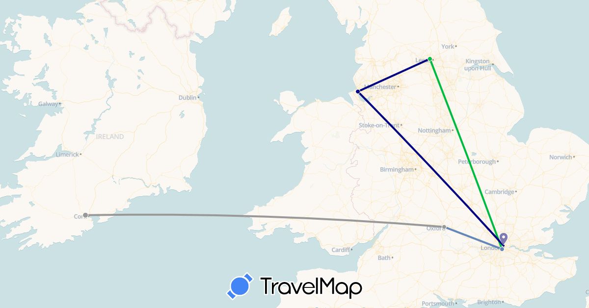 TravelMap itinerary: driving, bus, plane, cycling in United Kingdom, Ireland (Europe)